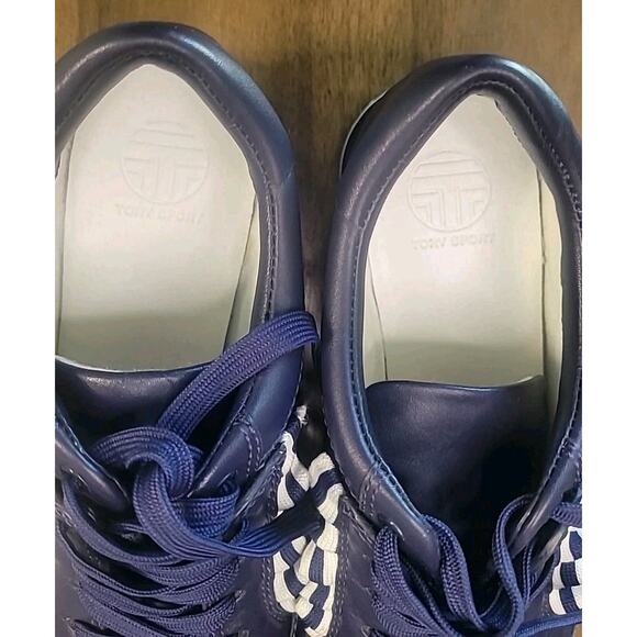 TORY SPORT Blue Leather Ruffle Sneakers Women’s 7.5M Casual Designer EUC - Picture 8 of 9